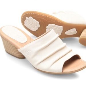 Born Lemhi Leather Slide Heeled Sandal White Bianco Size 7